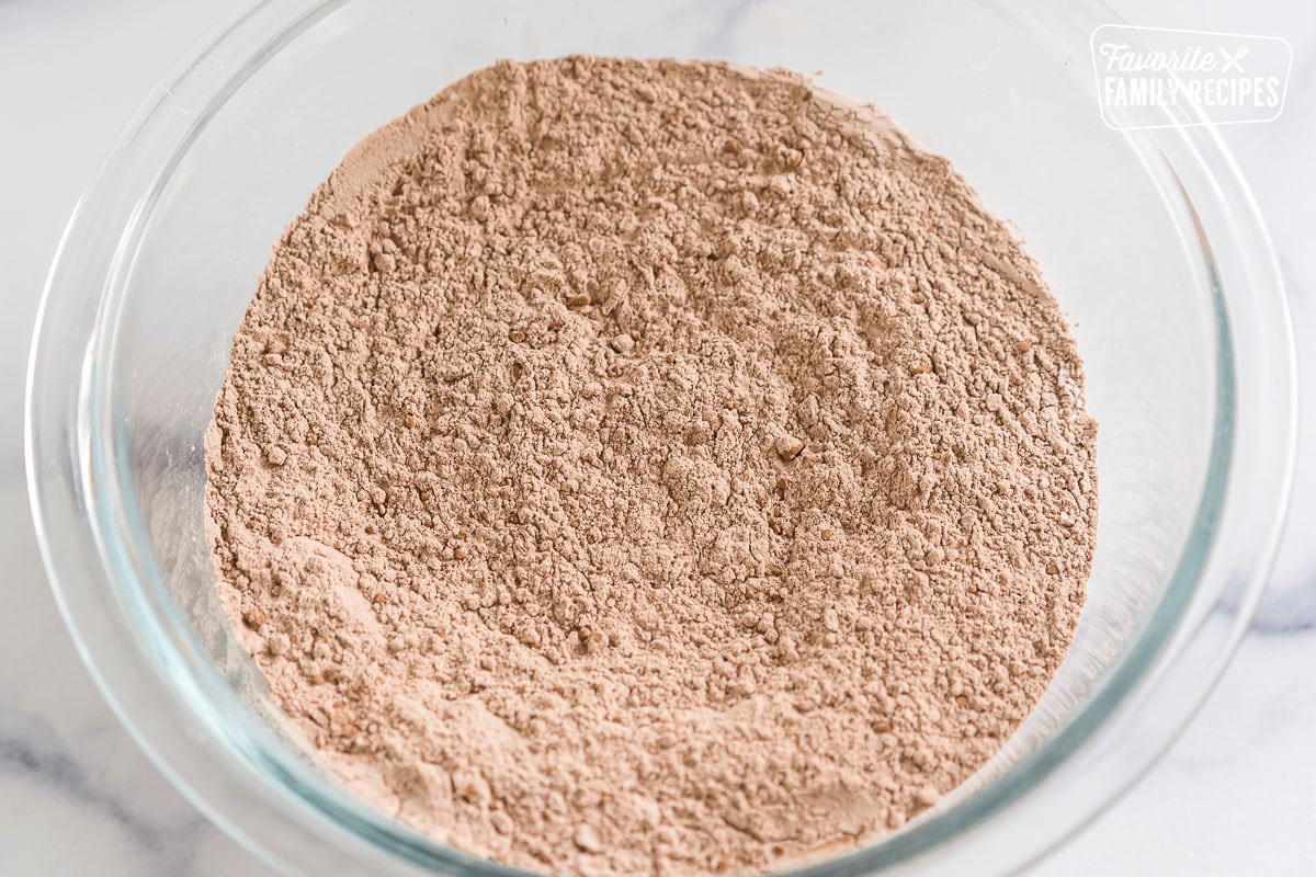 flour, cocoa powder, baking powder, and salt in a bowl