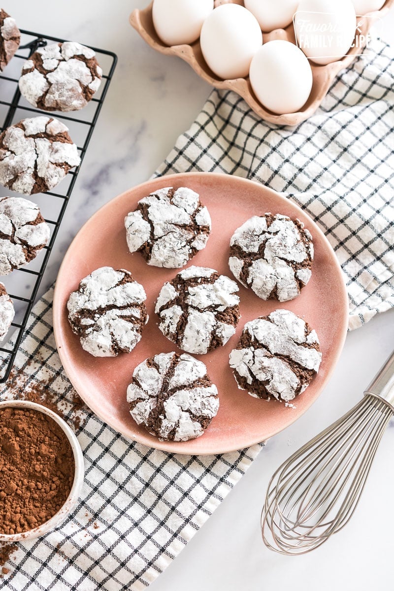 chocolate crinkle cookies on a plate