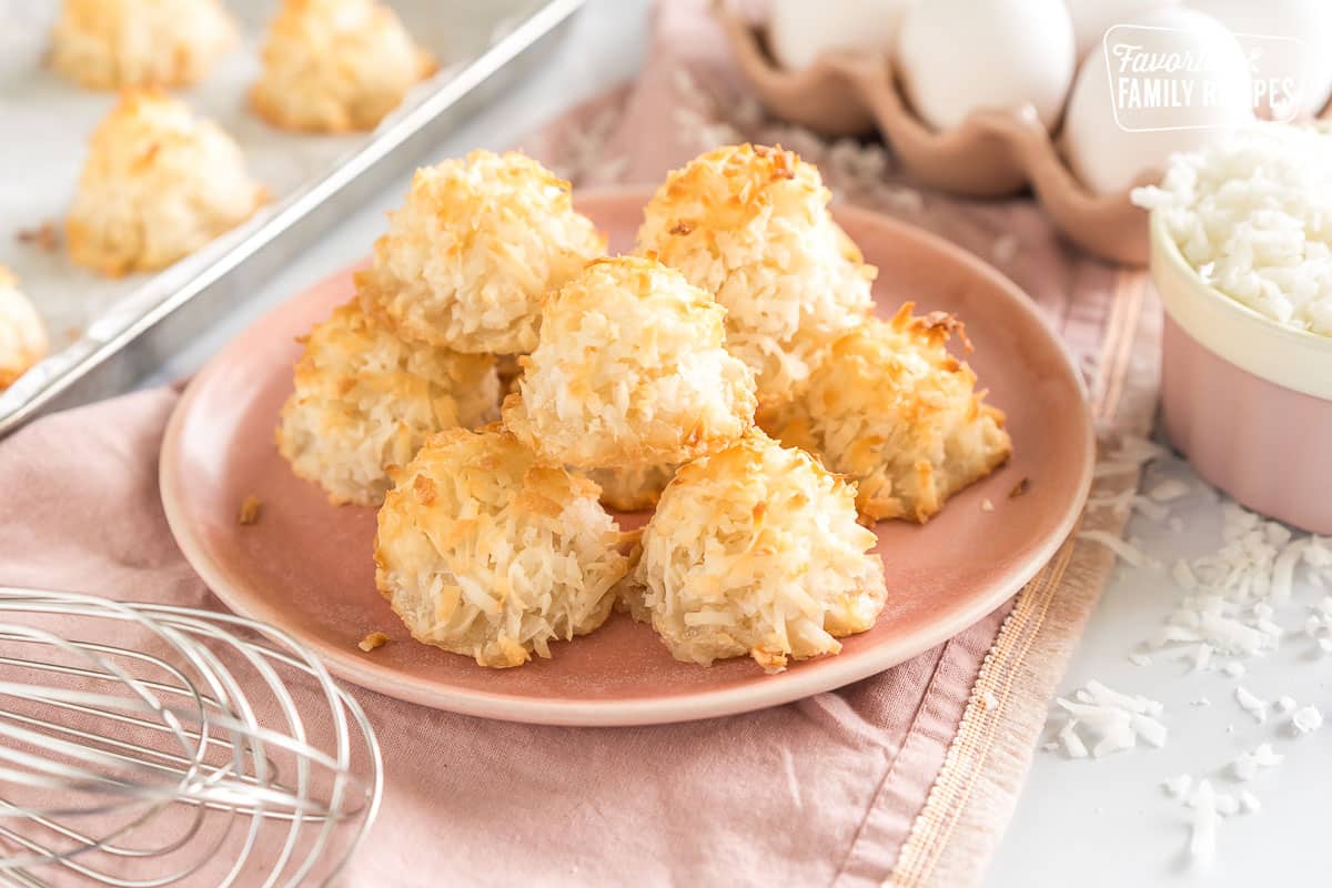 coconut macaroons stacked on a plate