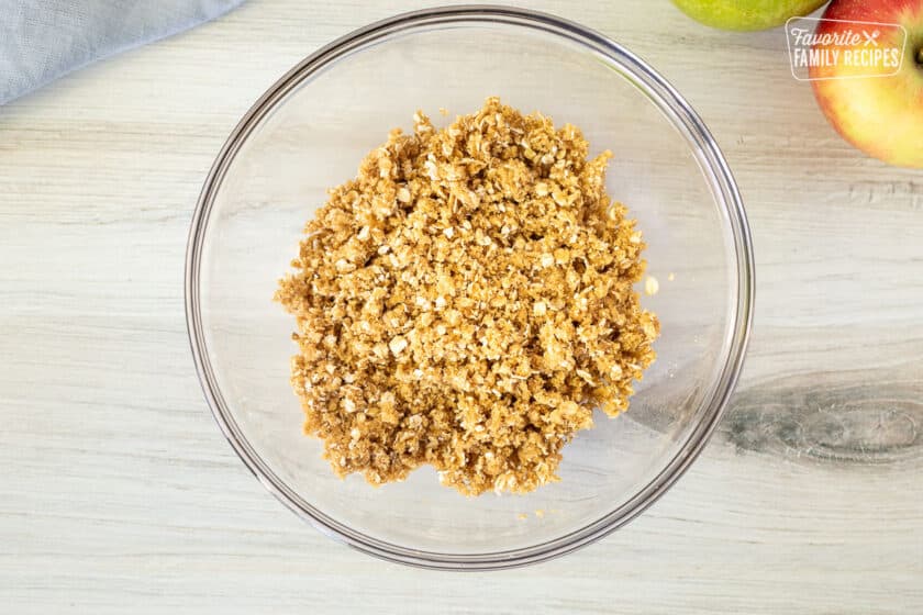 Bowl of oatmeal crumble topping.