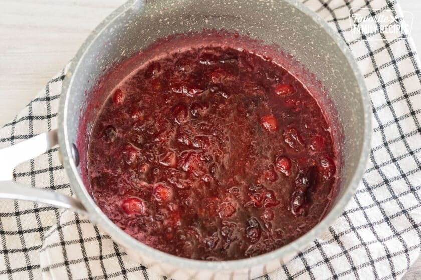 cranberry sauce in a sauce pan