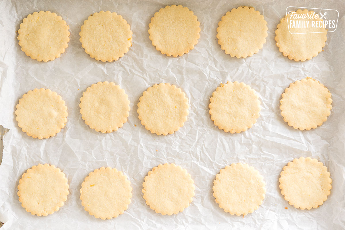 baked shortbread cookies on a baking sheet