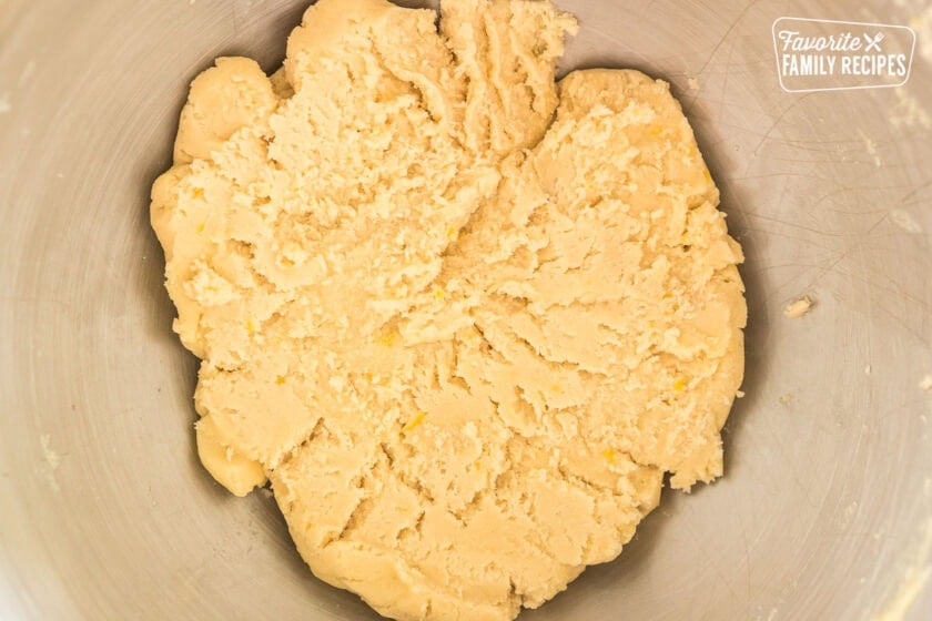 linzer cookie dough in a mixing bowl