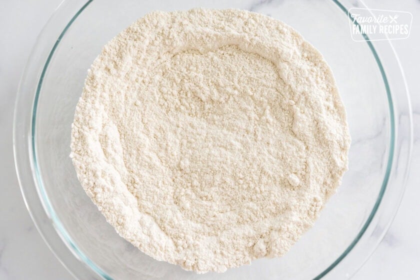 cookie dough dry ingredients in a bowl