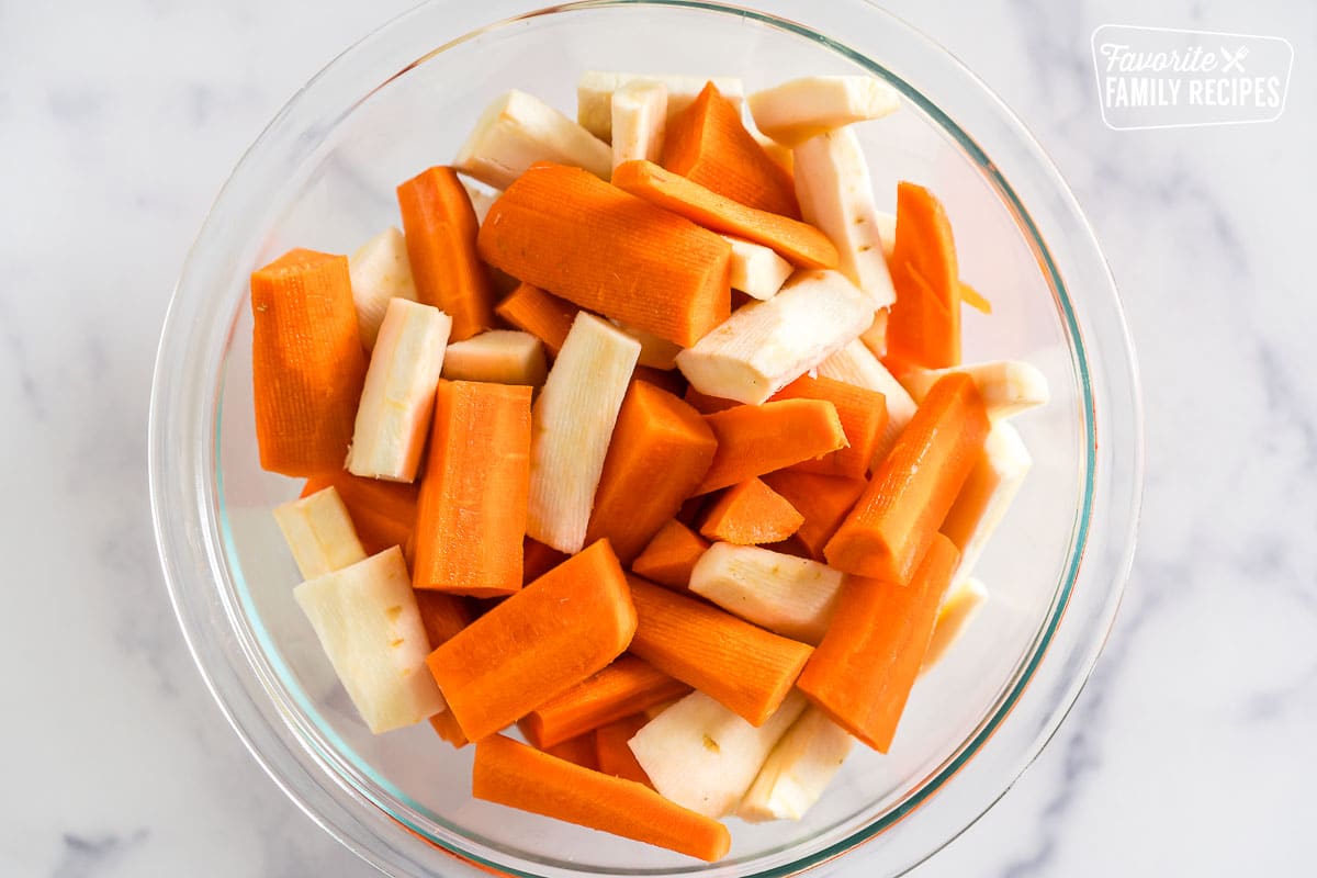 peeled and cut carrots and parsnips