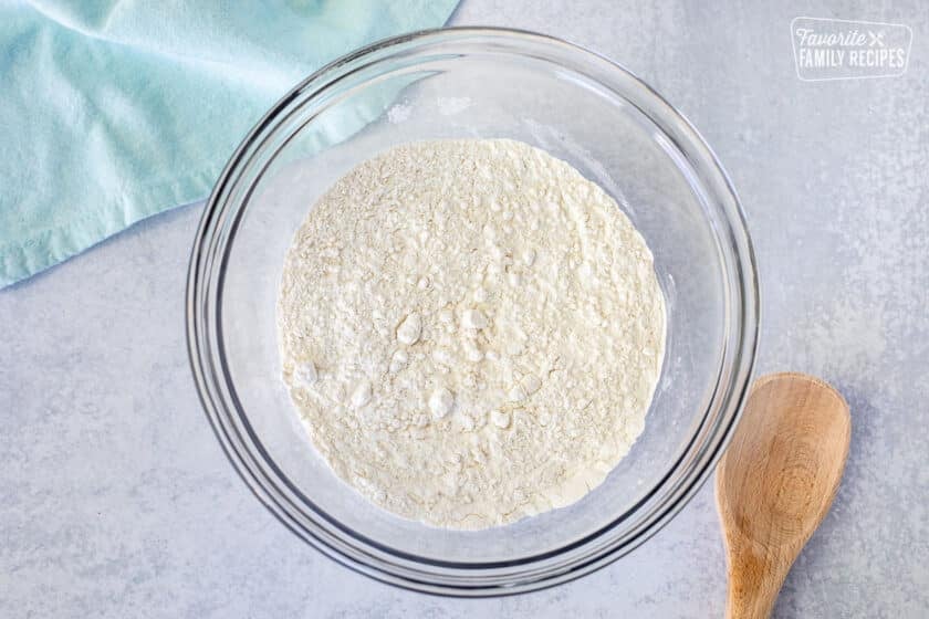 Bowl with mixed dry ingredients.