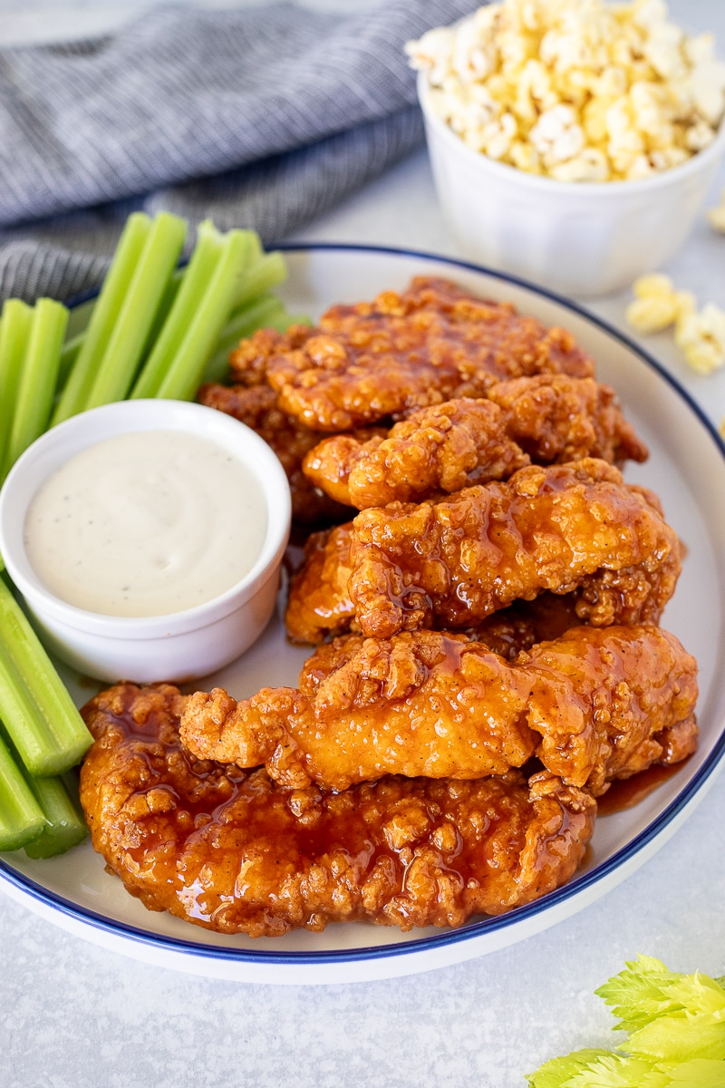 Plate of Winger's Sticky Fingers and Freakin Amazing Sauce with ranch and celery.