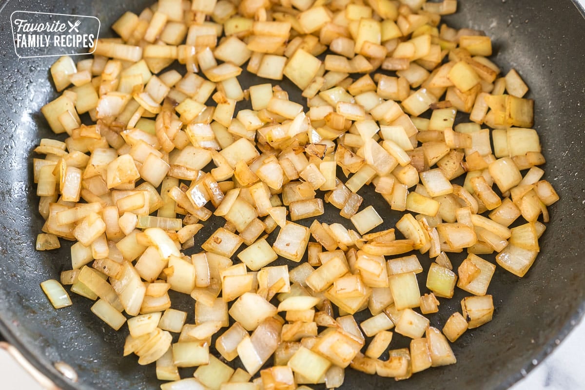 sauteed onions in a pan