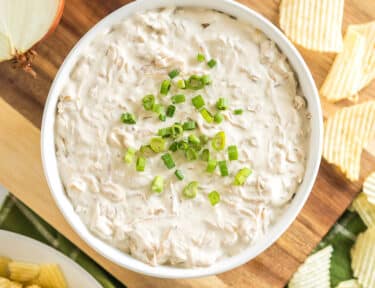 A bowl of caramelized onion dip
