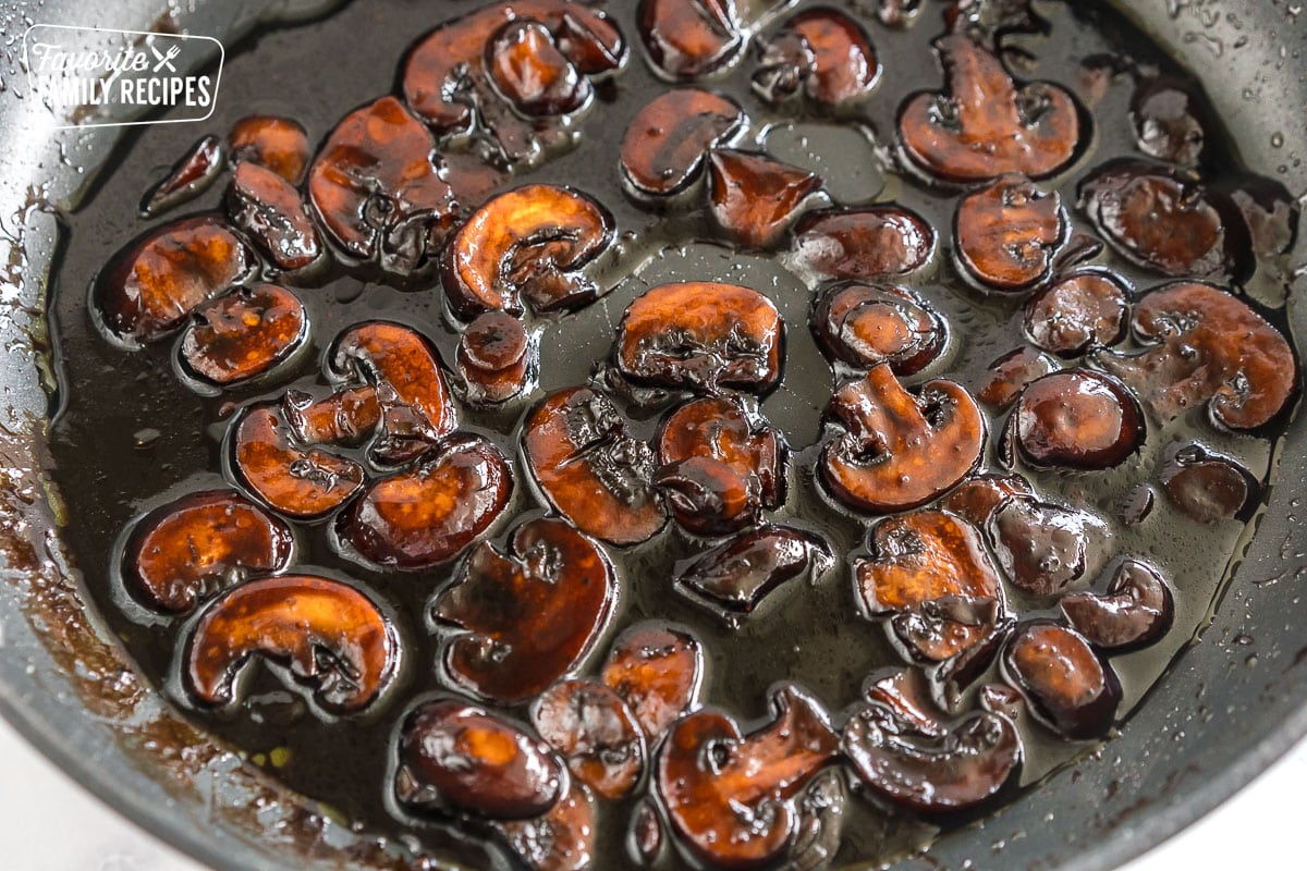 Balsamic mushroom sauce in a pan