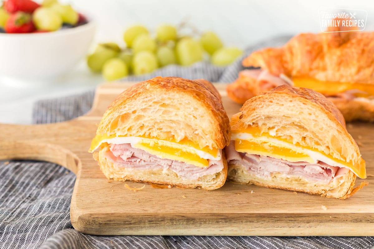 Sliced open Croissant Breakfast Sandwich.