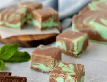 Cut pieces of Mint Chocolate Fudge.