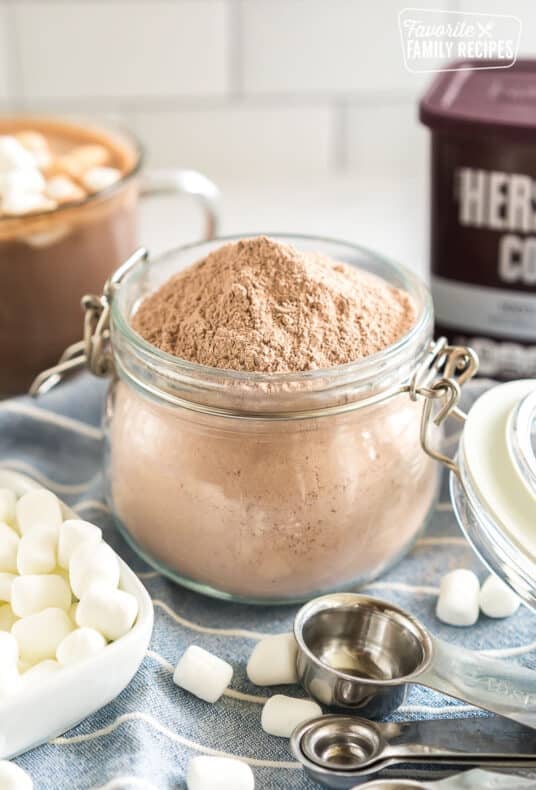 A jar of homemade hot chocolate mix