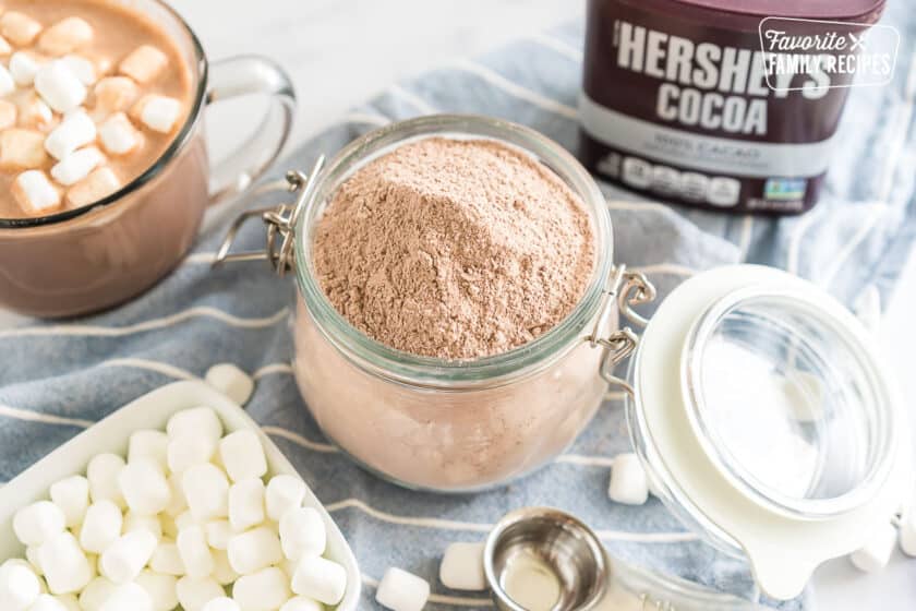 A jar of homemade hot chocolate mix