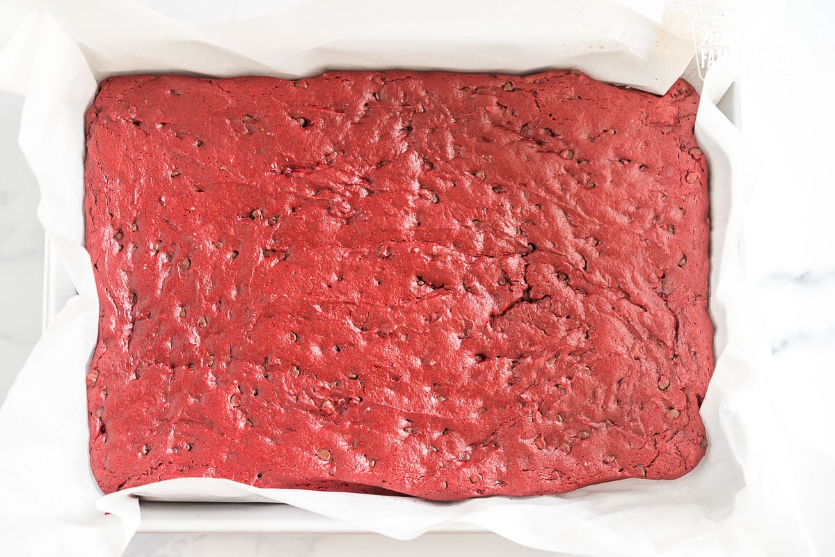 red velvet brownies baked in a pan