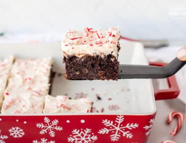 Spatula with a single White Chocolate Peppermint Brownie.