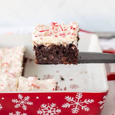 Spatula with a single White Chocolate Peppermint Brownie.