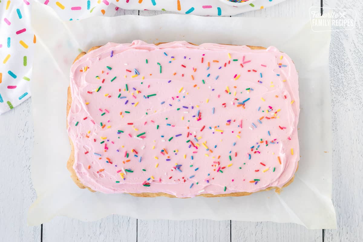 Frosted Sugar Cookie Bars with sprinkles.