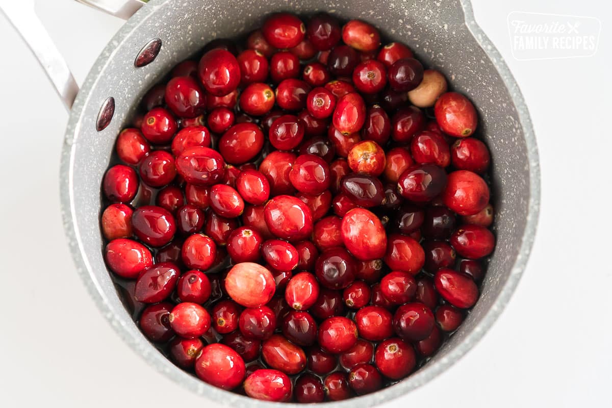 cranberries and simple syrup in a pot