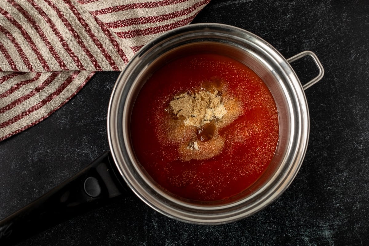 Pan with Arby's red sauce ingredients.