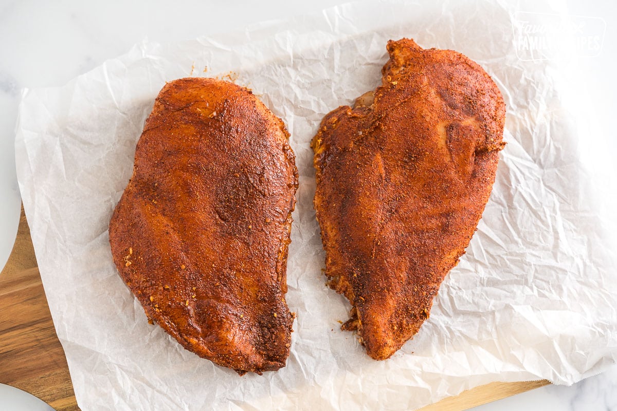 chicken breasts rubbed with spices