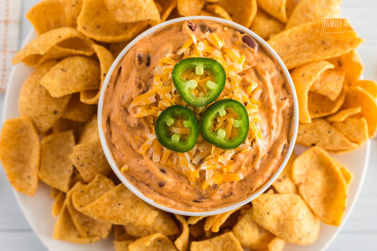 A close up view of chili cheese dip