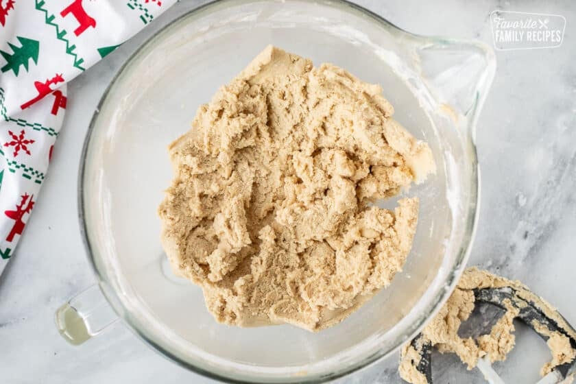 Mixing bowl with plain dough.