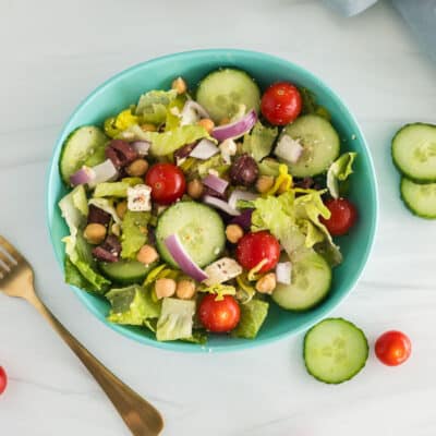 a bowl of greek salad