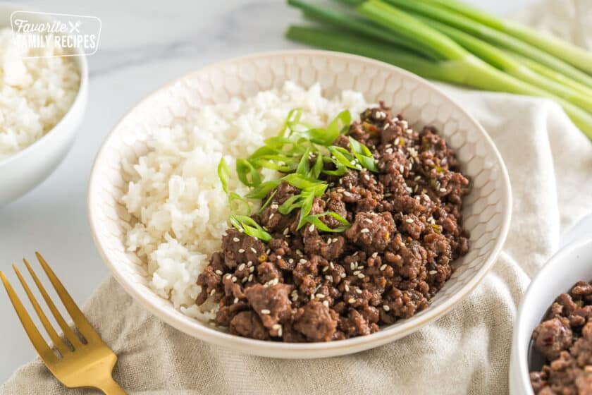 White rice and Korean beef in a bowl