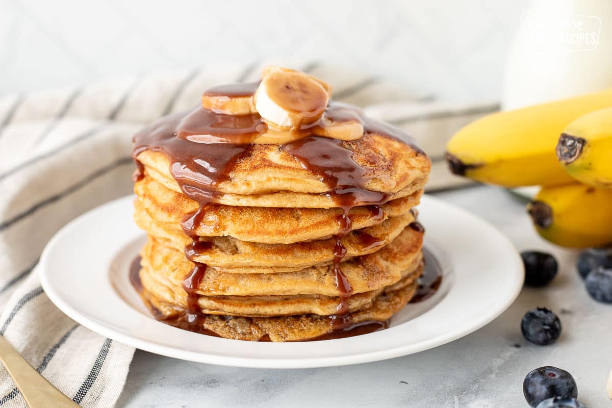 Nutella Syrup on a stack of Peanut Butter Pancakes.