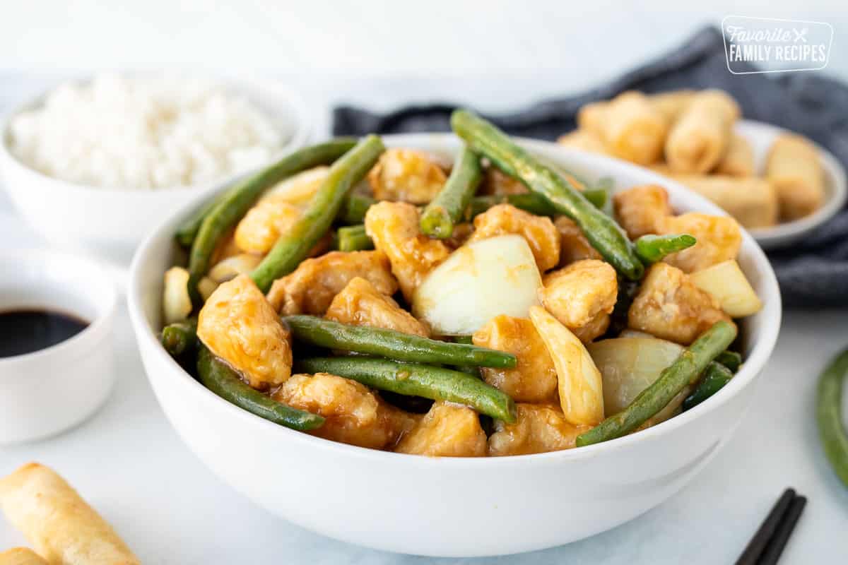 Bowl of Panda Express String Bean Chicken.