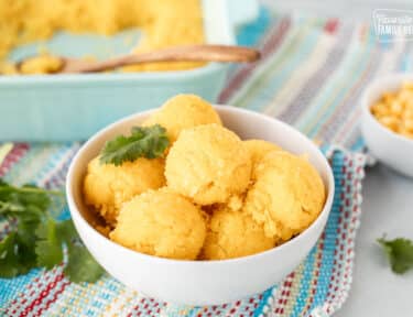 Sweet Corn Cakes (Tomalitos) balls in a bowl.