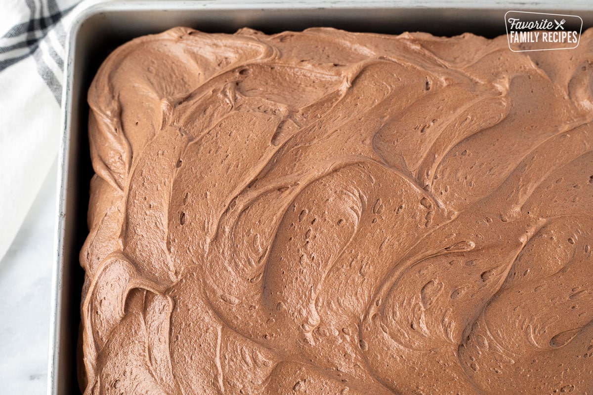 Close up of frosted Chocolate cake.
