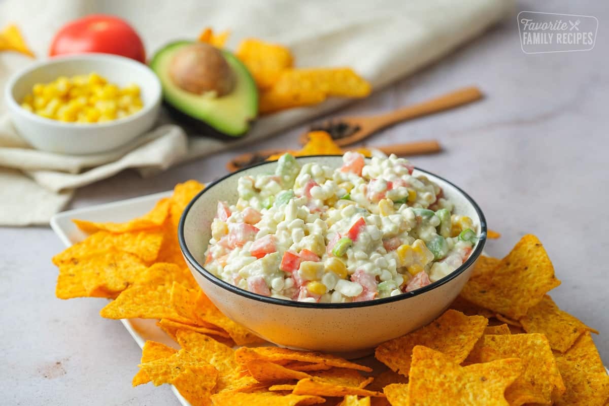 Bowl of Dorito Dip with chips