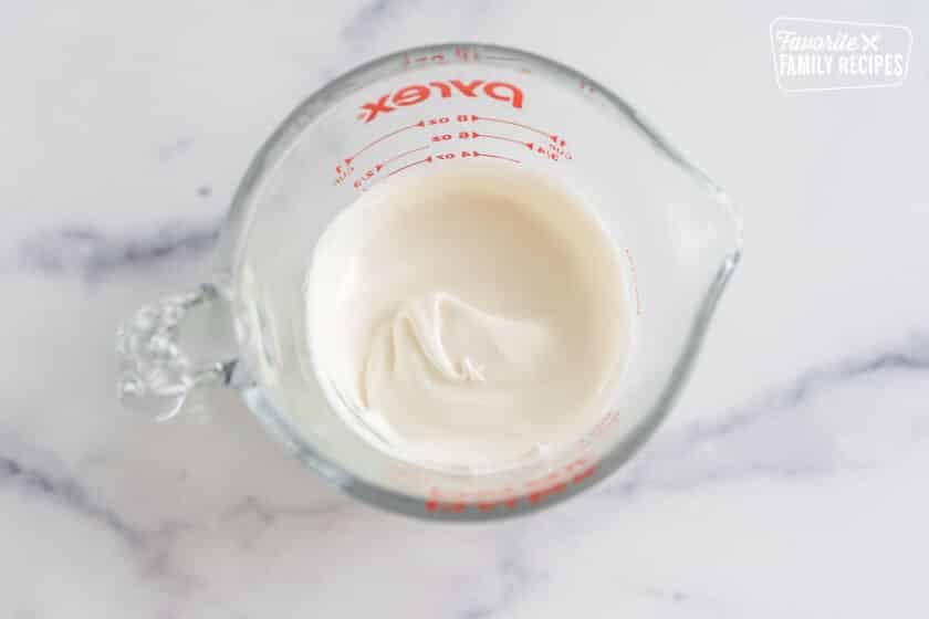 Soft top in a glass measuring cup