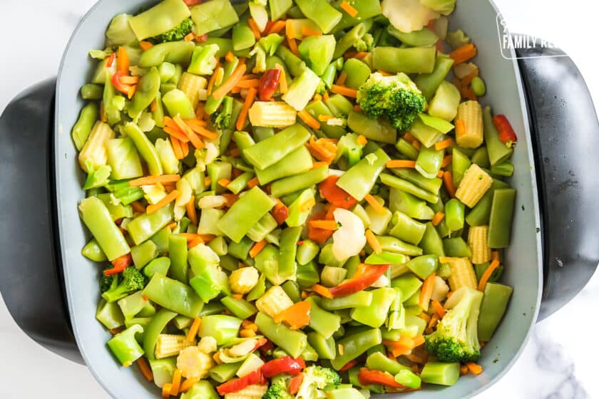 Sautéed vegetables in a pan