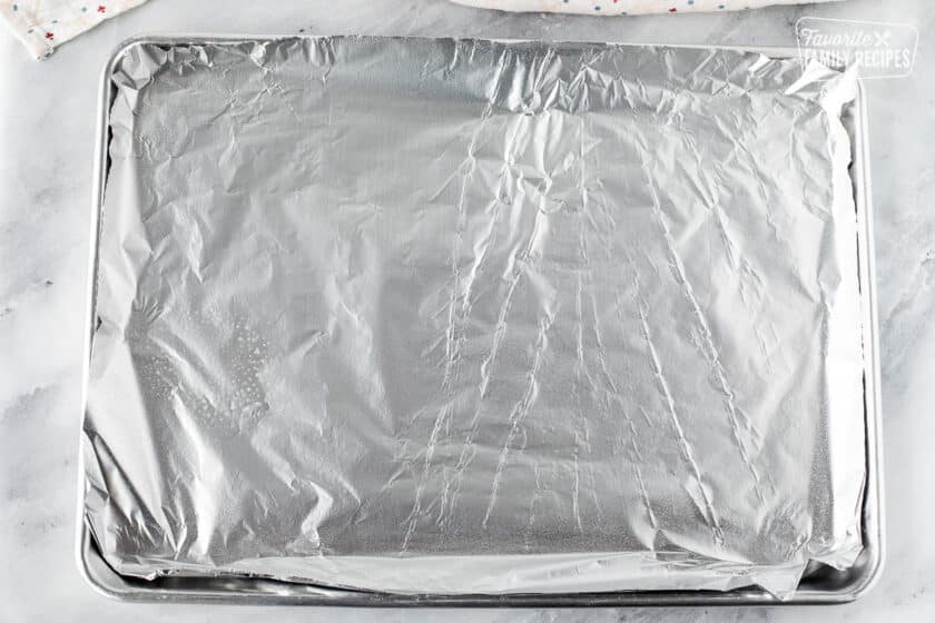 Pan lined with foil and sprayed with non stick spray.