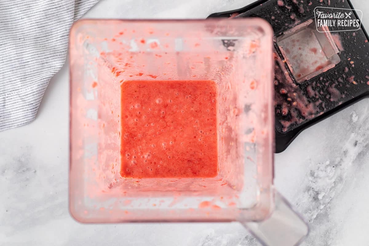 Raspberry dressing in a blender.