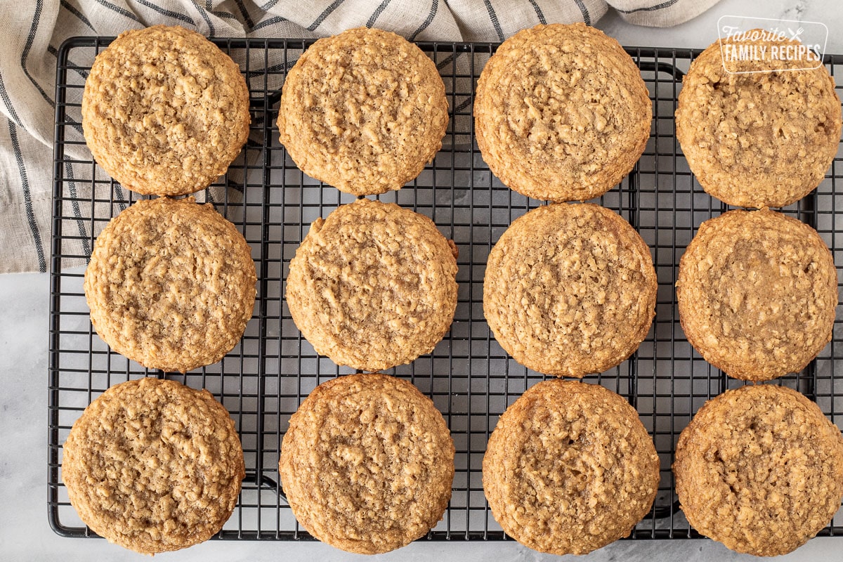 Baked Oatmeal Cookies on a cooling rack.