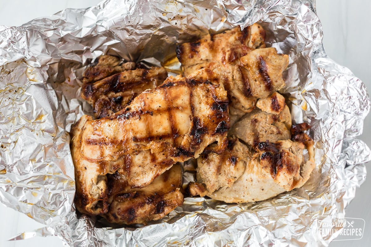 Grilled chicken in foil