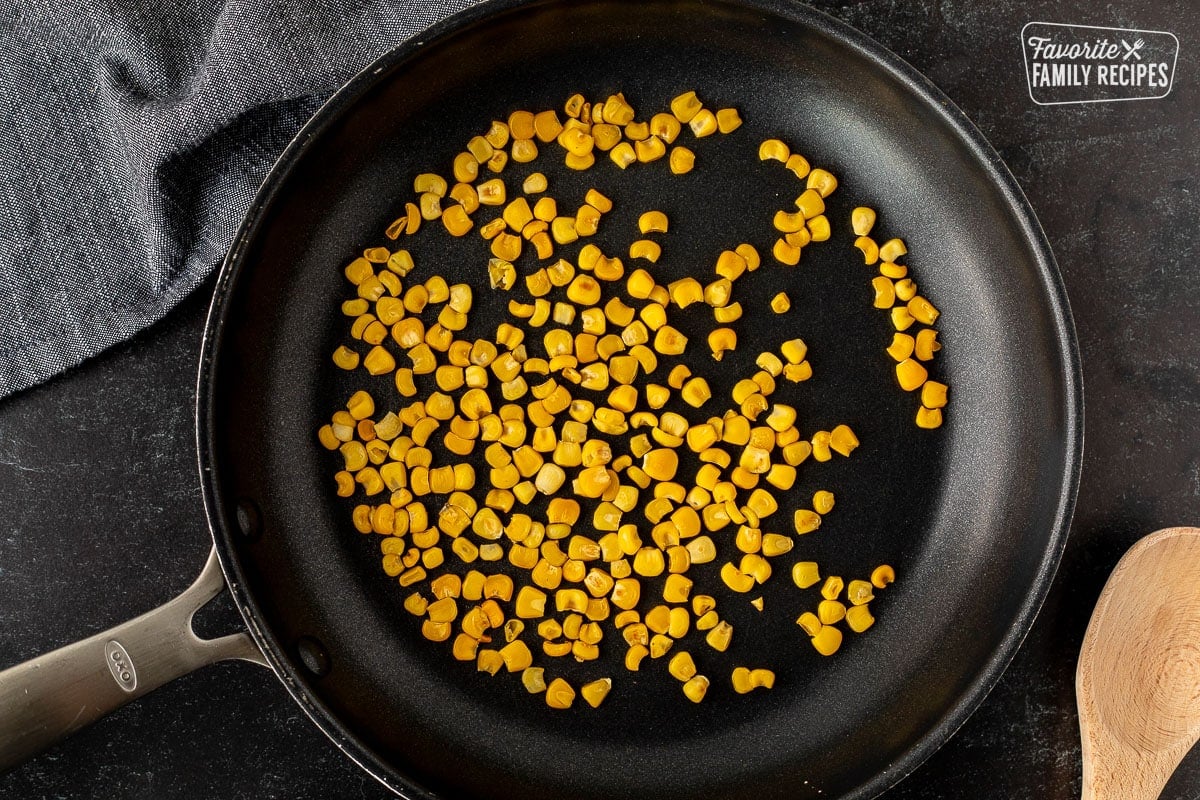 Skillet of fried corn.