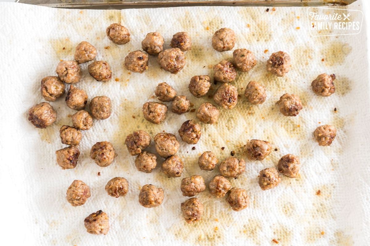 small sausage meatballs on a paper towel