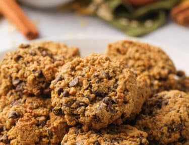 A plate of Chewy Oatmeal Cookies up close