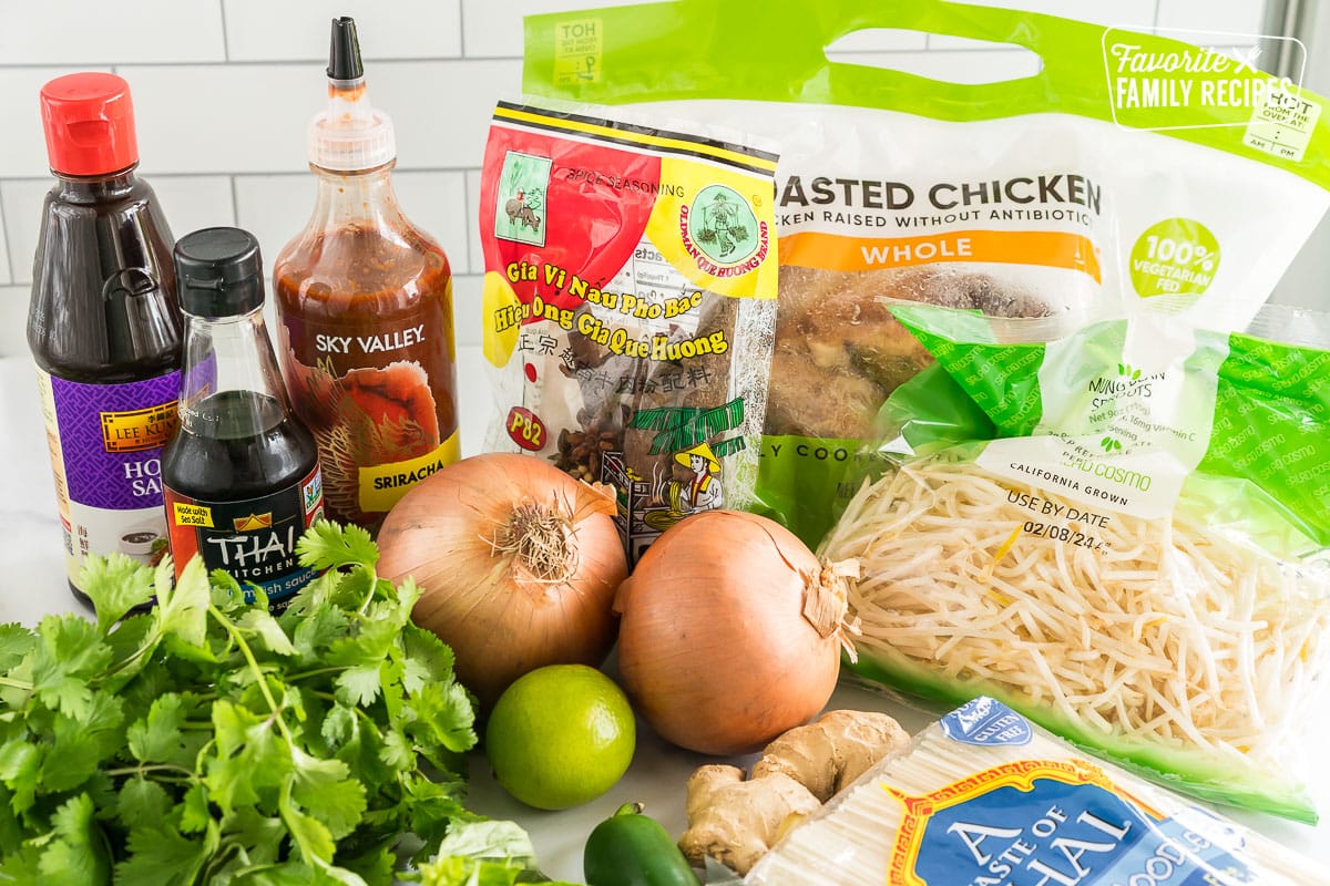 Chicken Pho ingredients on the counter.