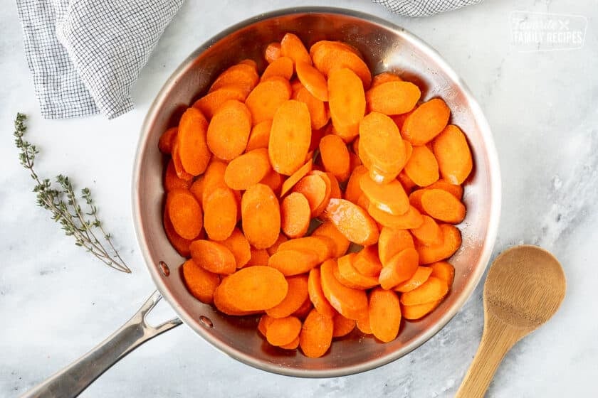 Skillet with sauté carrots.