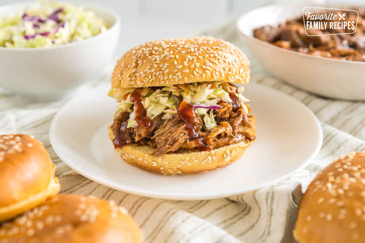 pulled pork sandwich on a plate