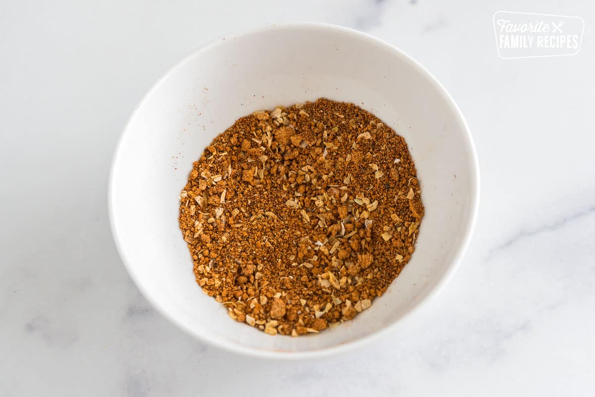 A bbq spice rub in a small bowl