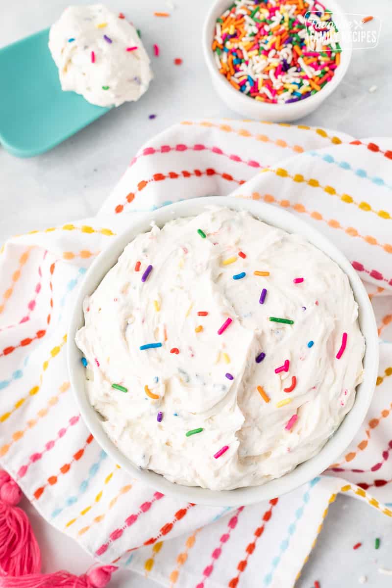 Bowl of Funfetti Frosting.