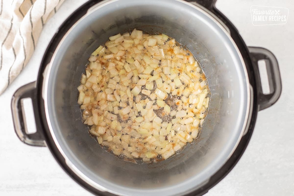 Cooking onions in an Instant Pot.