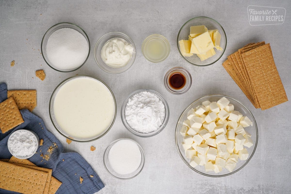 Ingredients for No bake cheesecake.